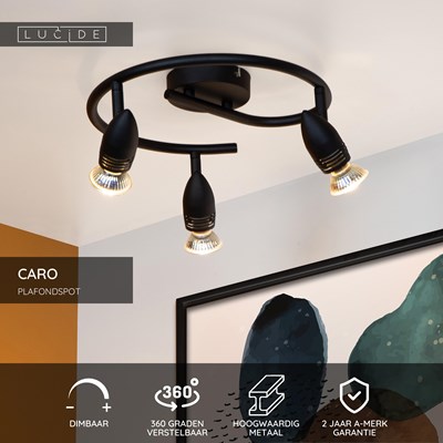 Lucide CARO - Plafondspot - Ø 31 cm - 3xGU10 - Zwart